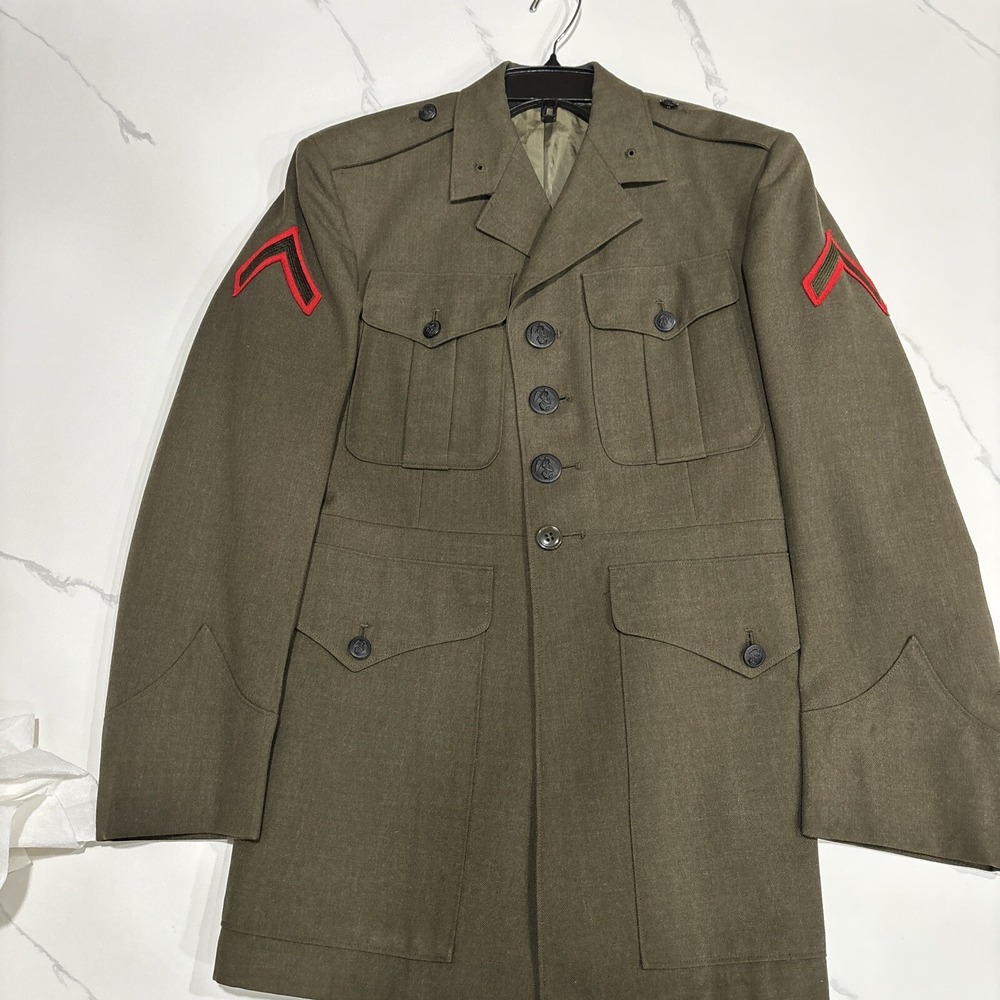 Vintage USMC US Marine Corps Dress Alpha Military Coat 36S Jacket Uniform